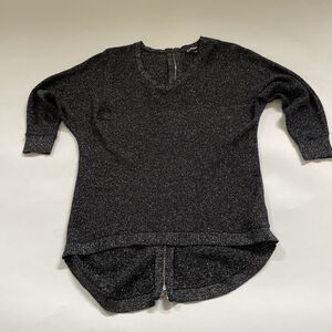 EXPRESS Black‎ Silver METALLIC SPARKLE SWEATER Knit Top FULL Zip Back XS